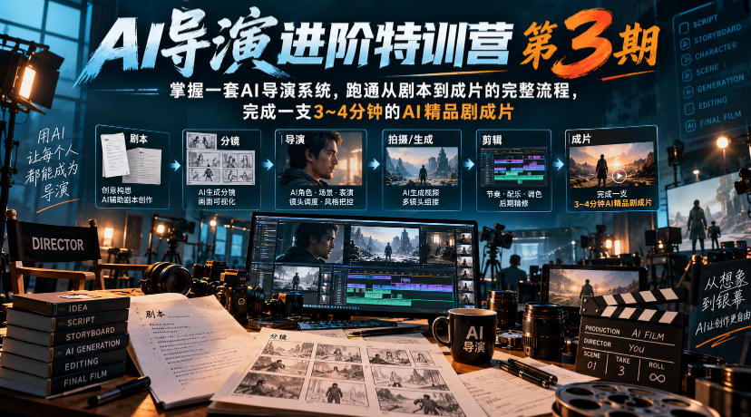 AI导演进阶特训营第3期，掌握一套AI导演系统，跑通从剧本到成片的完整流程，完成一支3~4分钟的AI精品剧成片(附1、2期)-MFXUI中国站