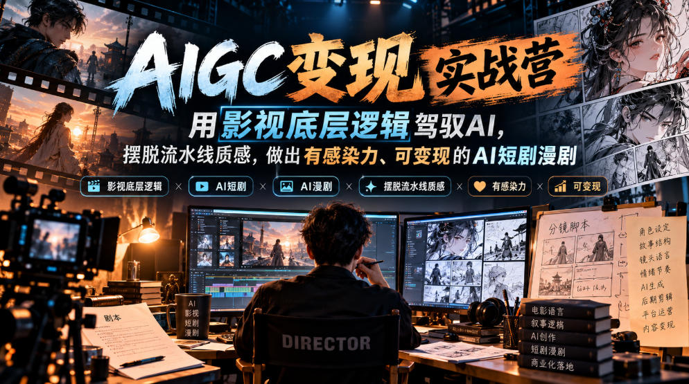 AIGC变现实战营，用影视底层逻辑驾驭AI，摆脱流水线质感，做出有感染力、可变现的AI短剧漫剧-MFXUI中国站