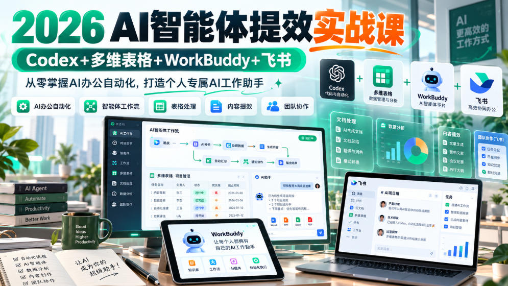 2026 AI智能体提效实战课：Codex+多维表格+WorkBuddy+飞书，从零掌握AI办公自动化，打造个人专属AI工作助手-MFXUI中国站