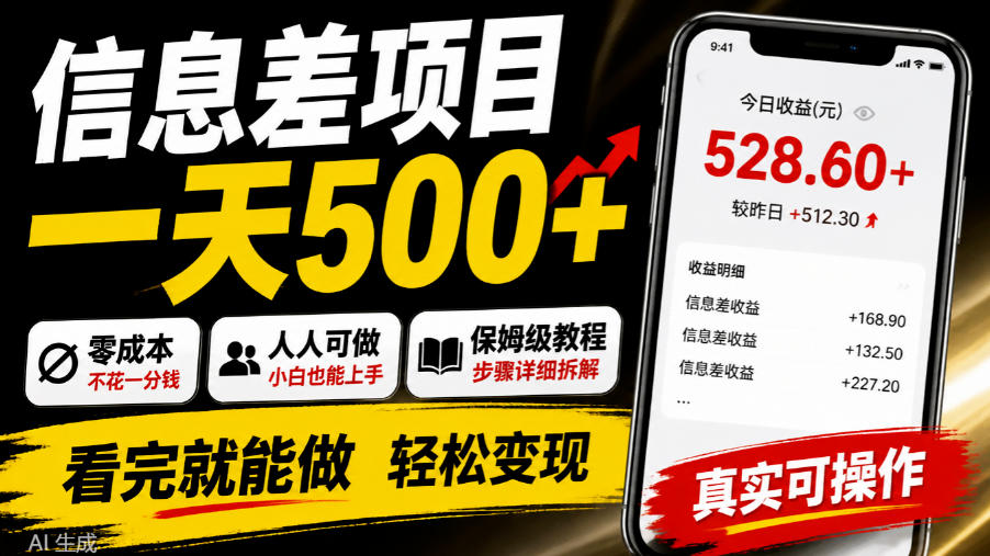 信息差项目一天500+,零成本,人人可做,保姆级教程,看完就能做【揭秘】-MFXUI中国站