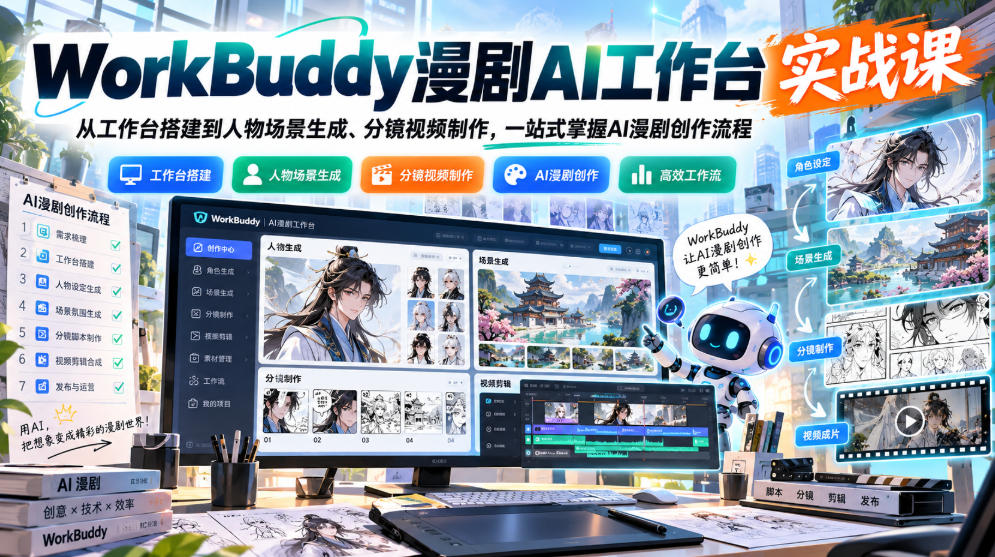 WorkBuddy漫剧AI工作台实战课：从工作台搭建到人物场景生成、分镜视频制作，一站式掌握AI漫剧创作流程-MFXUI中国站