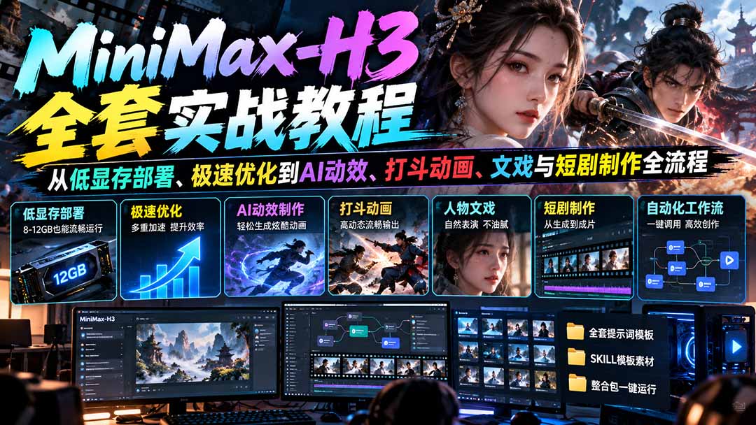 MiniMax-H3全套实战教程：从低显存部署、极速优化到AI动效、打斗动画、文戏与短剧制作全流程-MFXUI中国站