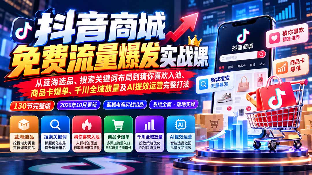 抖店城免费流量爆发实战-更新：蓝海选品、搜索关键词布局到猜你喜欢入池、商品卡爆单、千川全域放量及AI提效完整打法-MFXUI中国站
