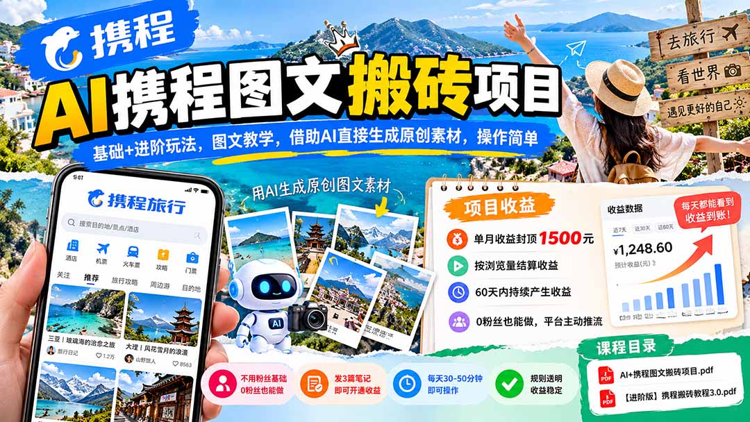 AI携程图文搬砖项目，基础+进阶玩法，图文教学，借助AI直接生成原创素材，操作简单-MFXUI中国站