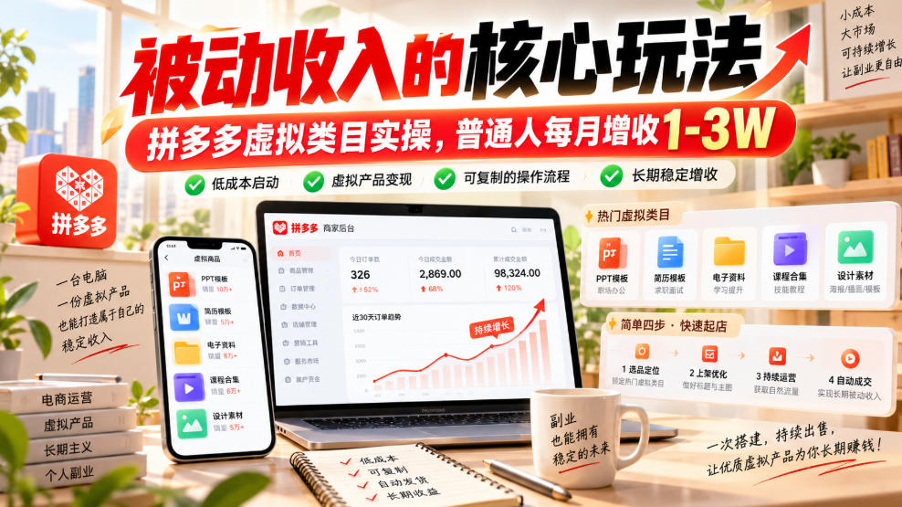 被动收入的核心玩法，拼多多虚拟类目实操，普通人每月增收1-3W【揭秘】-MFXUI中国站