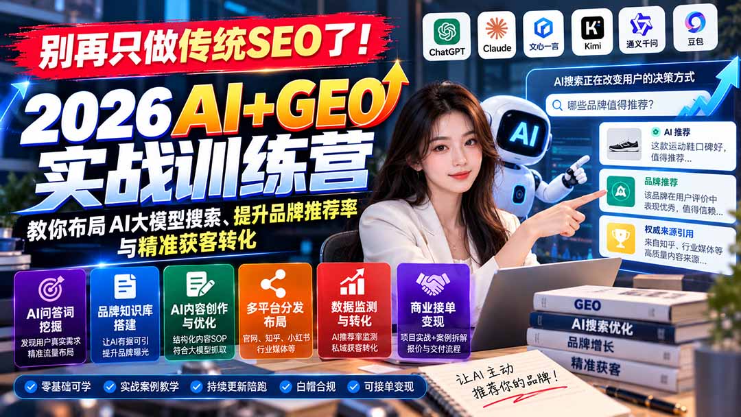 别再只做传统SEO了！《2026AI+GEO实战训练营》教你布局AI大模型搜索、提升品牌推荐率与精准获客转化-MFXUI中国站