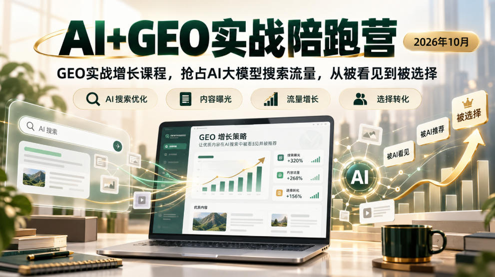AI+GEO实战陪跑营2026年10月，GEO实战增长课程，抢占AI大模型搜索流量，从被看见到被选择-MFXUI中国站