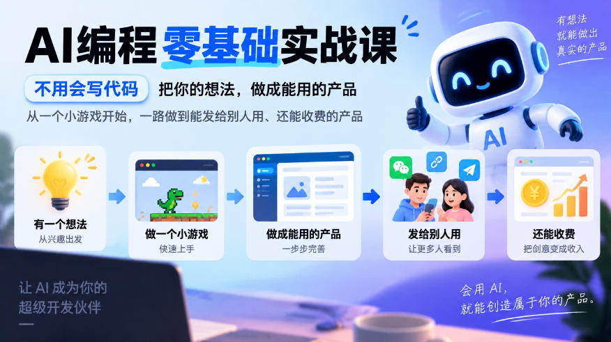 AI编程零基础实战课，不用会写代码，把你的想法，做成能用的产品，从一个小游戏开始，一路做到能发给别人用、还能收费的产品-MFXUI中国站