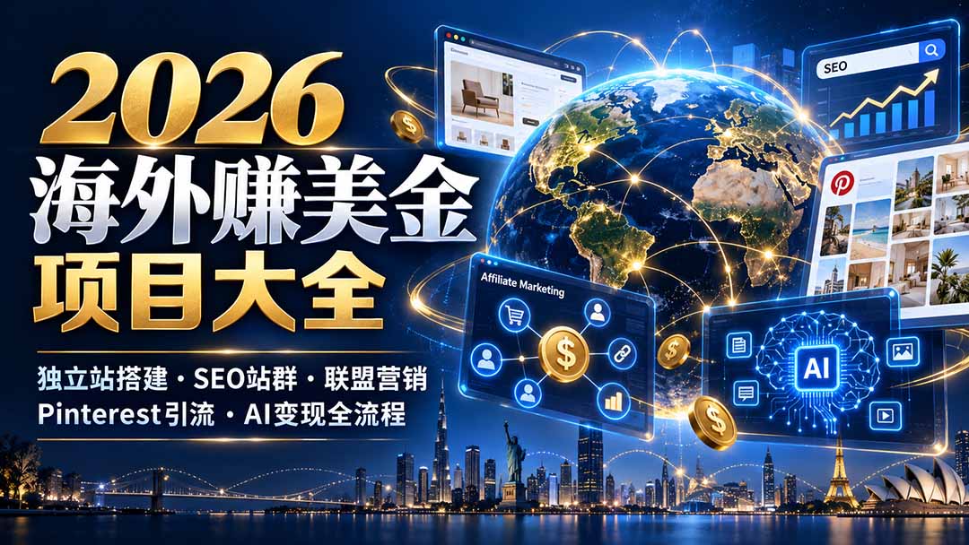 2026海外赚美金项目大全：独立站搭建、SEO站群、联盟营销、Pinterest引流与AI变现全流程-MFXUI中国站