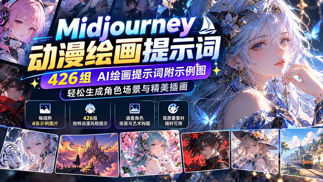 Midjourney动漫绘画提示词:426组AI绘画提示词附示例图,轻松生成角色场景与精美插画-MFXUI中国站