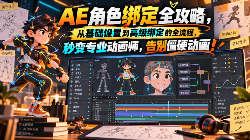 【无水印】AE角色绑定全攻略，从基础设置到高级绑定的全流程，秒变专业动画师，告别僵硬动画！【原创双语字幕】-MFXUI中国站