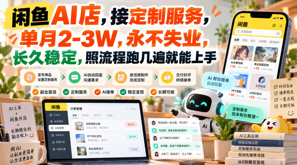 闲鱼AI店,接定制服务,单月2-3W,永不失业,长久稳定,照流程跑几遍就能上手-MFXUI中国站