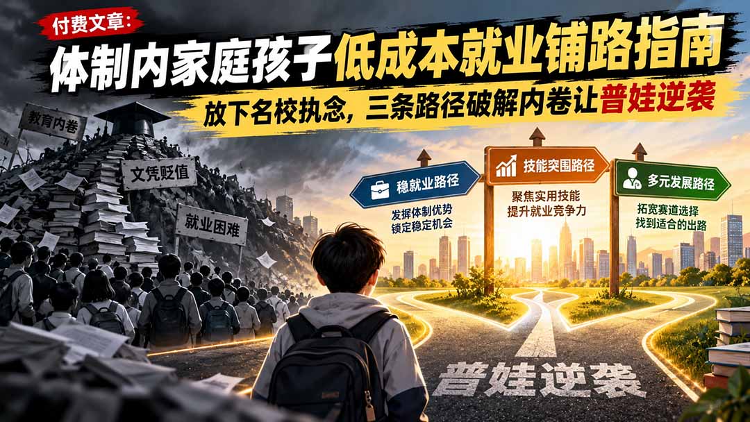 付费文章：体制内家庭孩子低成本就业铺路指南，放下名校执念，三条路径破解内卷让普娃逆袭-MFXUI中国站